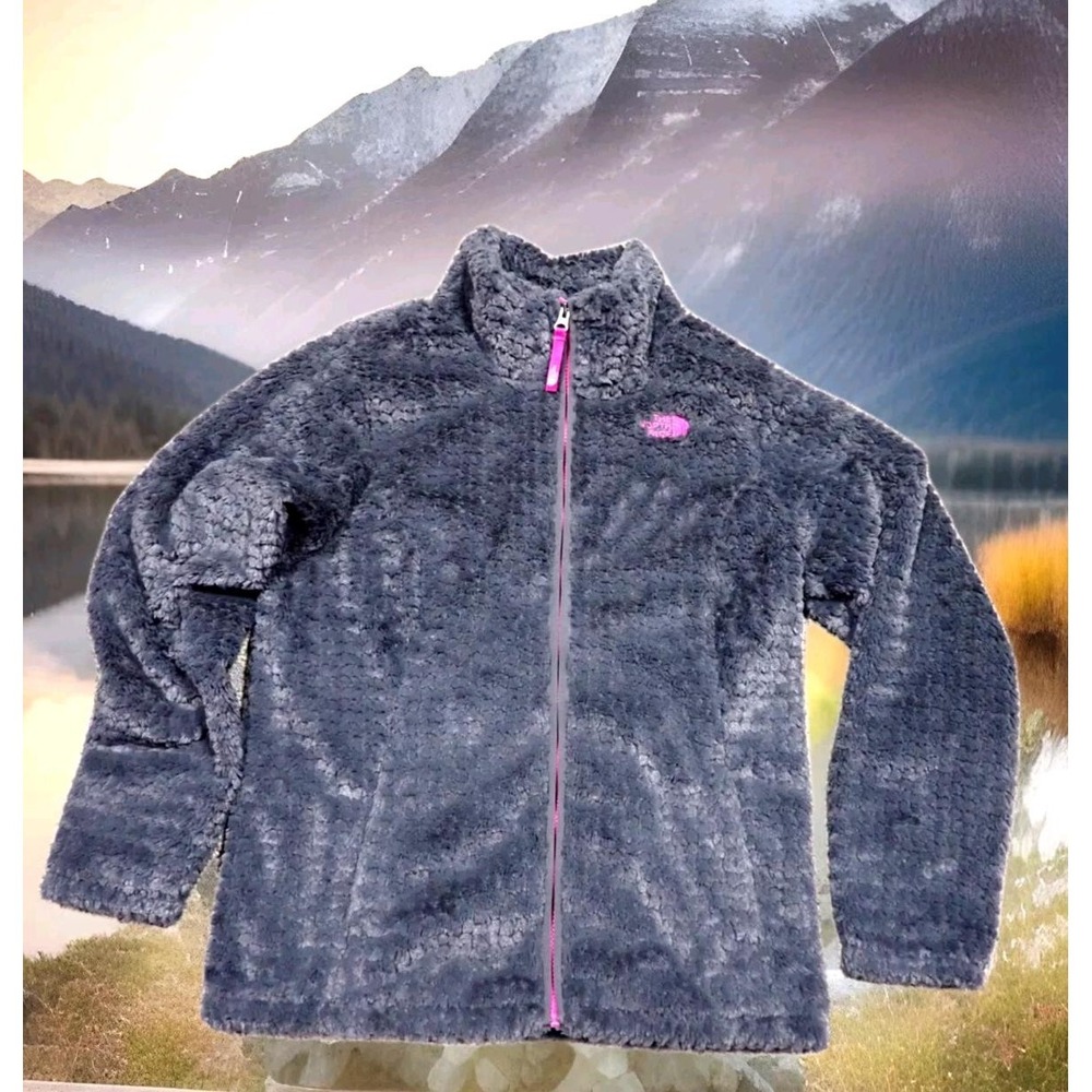 The North Face Osito Fleece Jacket Girls XL Grey Pink Excellent Full Zip Soft